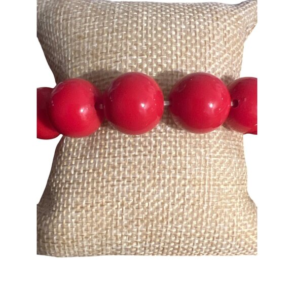 Vintage Red Acrylic Bead Stretch Bracelet Jewelry Flintstones Estate Adj 5.5" - Picture 3 of 4